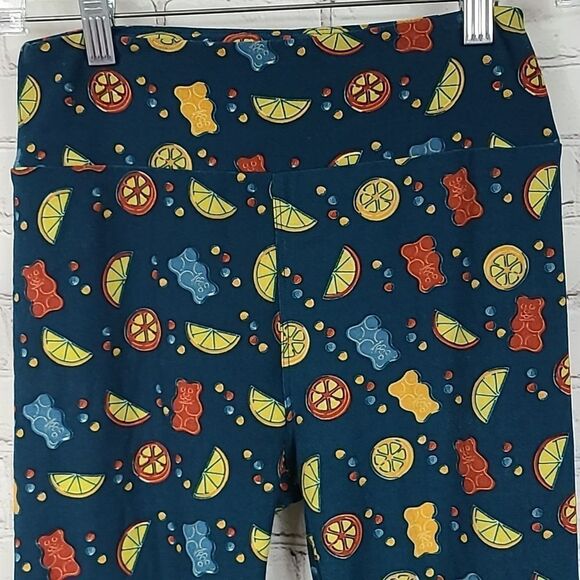 LuLaRoe Gummy Bear One Size (2-10) Butter Soft Legging Teal Citrus Stretch Pants - Picture 3 of 8